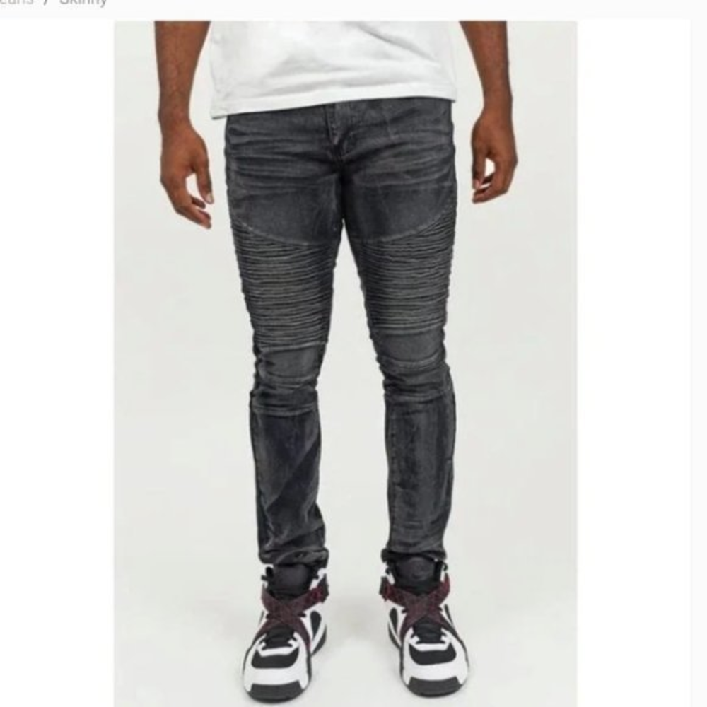 Reason‎ Supply Co Men's Black Gray Stretchy Moto Biker Skinny Slim Jeans Sz. 38